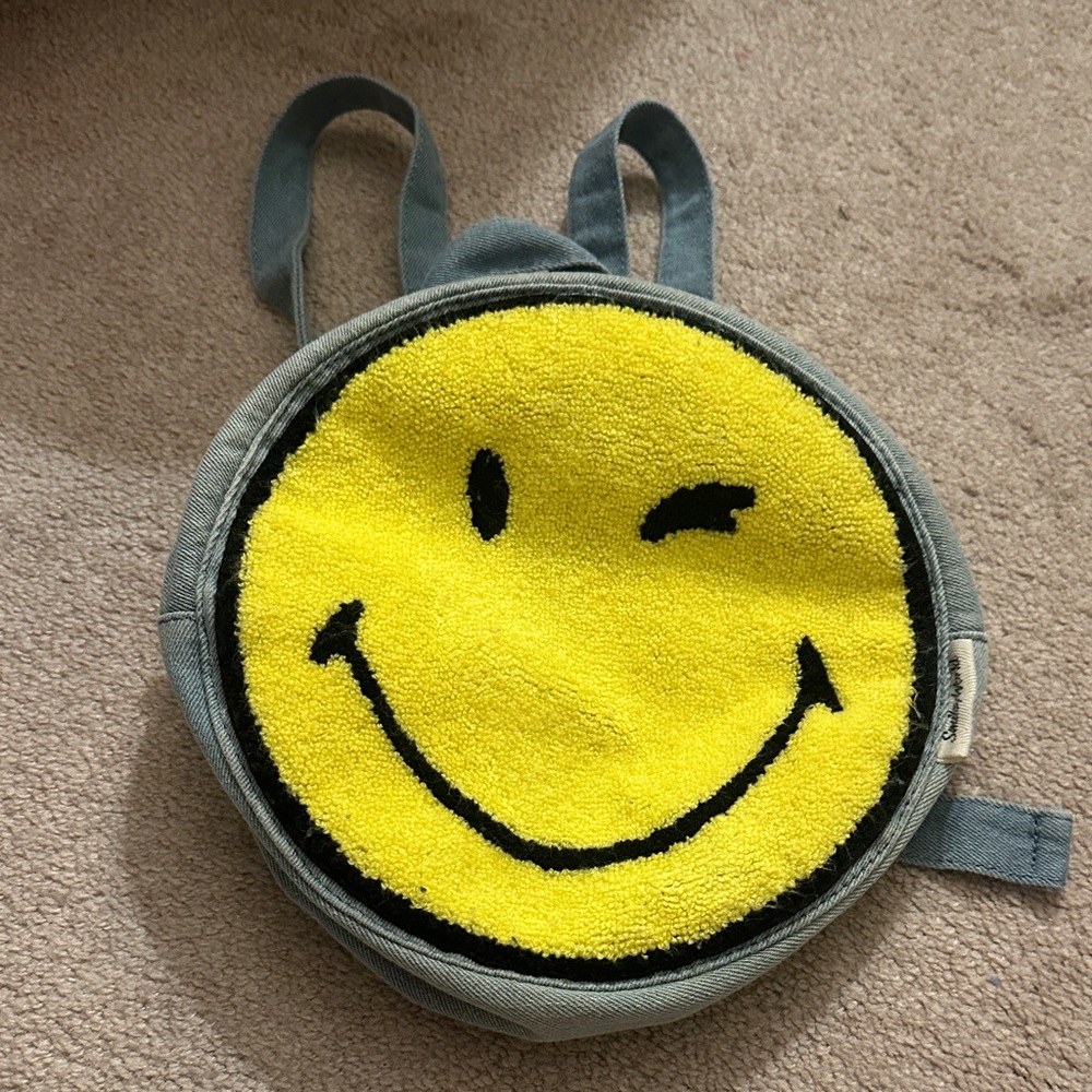 Zara Baby Smiley Face Denim Backpack - Yellow and Gray - Picture 2 of 8